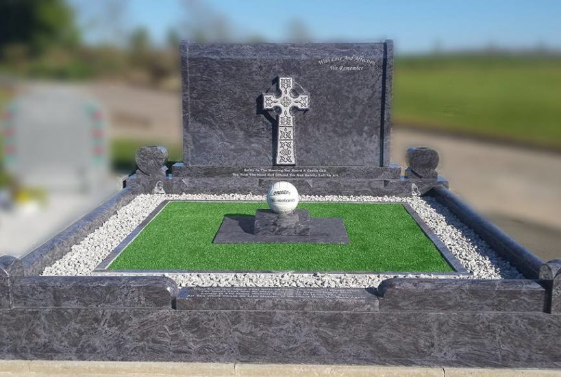 Large Bahama Blue Scroll With Celtic Cross Devlin Memorials Large Bahama Blue Scroll With Celtic Cross